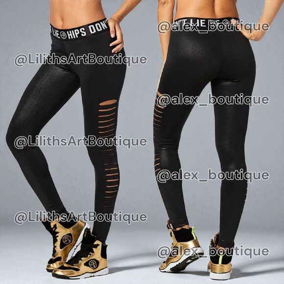 Zumba Party Slash Ankle Leggings Bold Black Size S (E007) - Picture 1 of 5